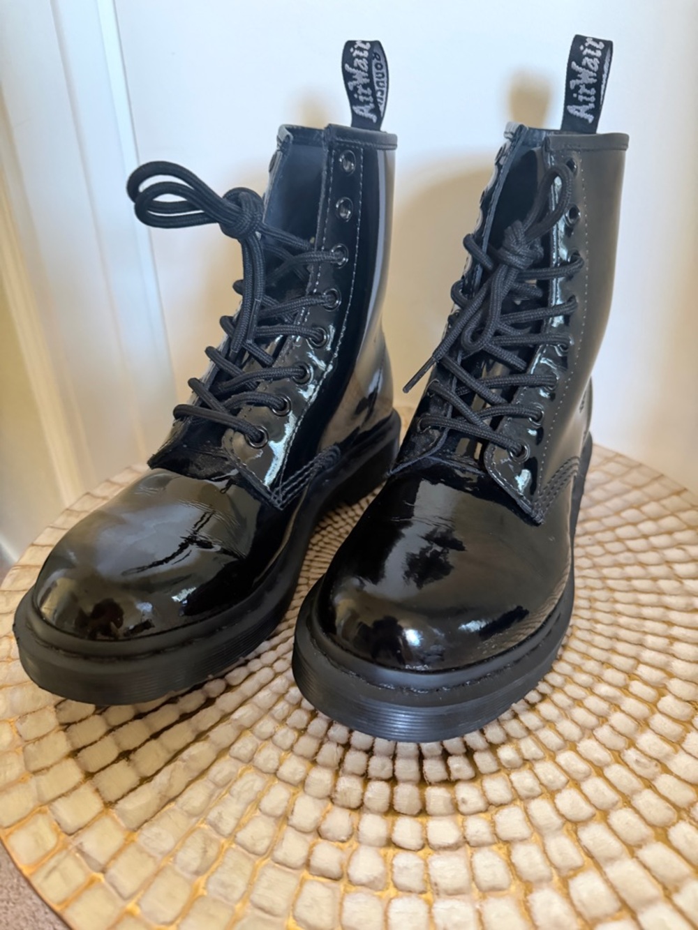 Dr. Martens Airwalk Black Patent Lace-Up Combat Boots